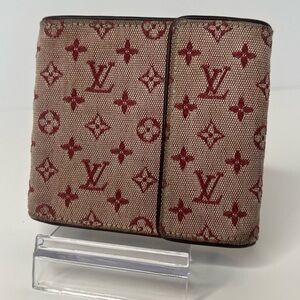 ♥️LOUIS VUITTON Deep Red Monogram Mini Lin Porte Billets Cartes Credit Wallet ❤️